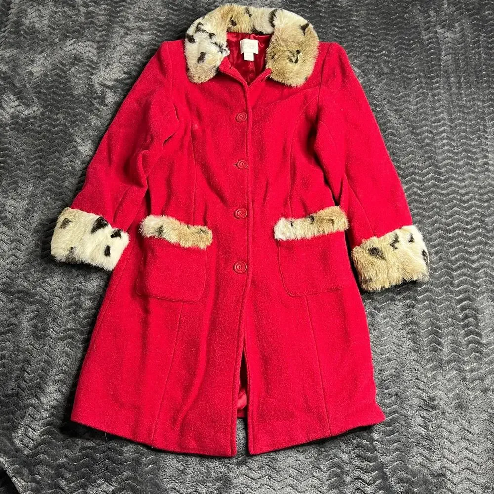 The Children's Place 60% Wool Girls Red Pea Coat size Large